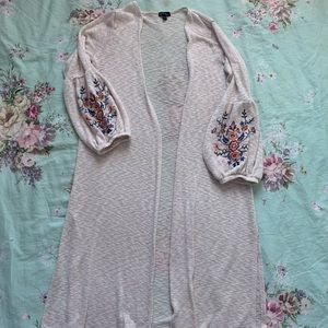 Long Cream Embroidered Cardigan
